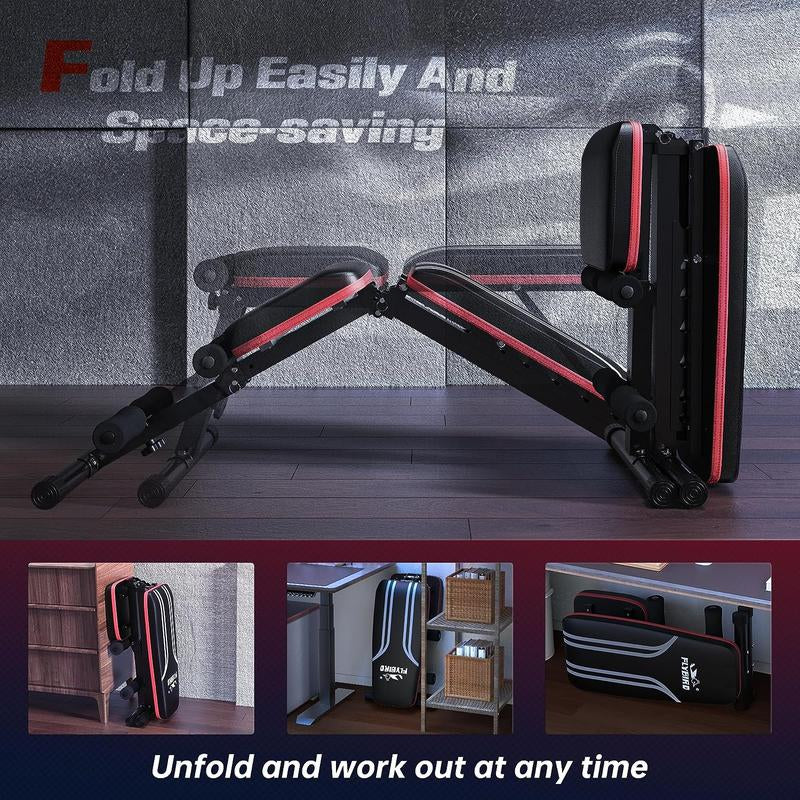 FLYBIRD Adjustable Weight Bench Workout Bench for Home Gym, 15 Degree Decline Sit-Up, Resistance Bands Included