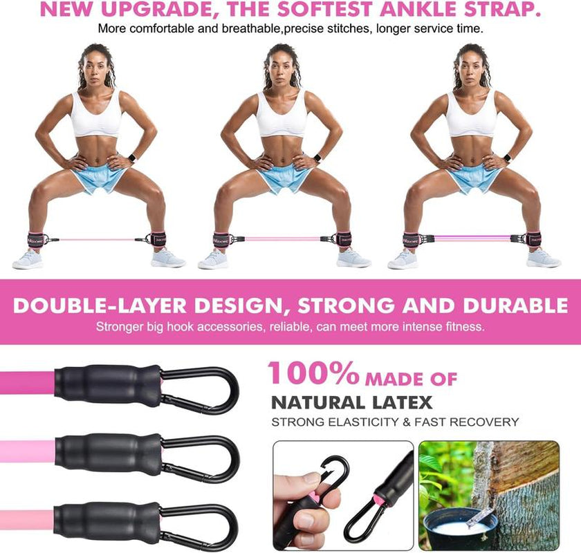 Ankle Resistance Band Set, Including 3 Counts Resistance Band & 2 Counts Ankle Strap & 1 Count Carry Bag, Summer Ankle Stretching Band Set, Leg & Hip Training Equipment for Home Gym Workout, Workout Equipment,Best Christmas Gift for Mom/Gir