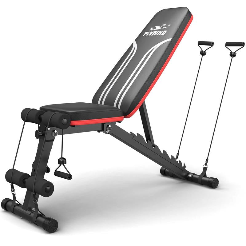 FLYBIRD Adjustable Weight Bench Workout Bench for Home Gym, 15 Degree Decline Sit-Up, Resistance Bands Included